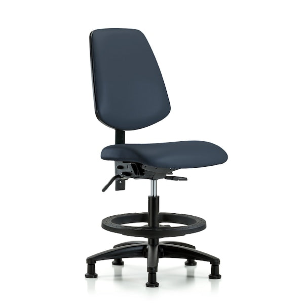 Blue Ridge Ergonomics VMBCH-MB-RG-T0-A0-BF-RG-8582 Rutledge Vinyl Chair - Medium Bench Height with Medium Back, Black Foot Ring, & Stationary Glides in Imperial Blue Trailblazer™ Vinyl