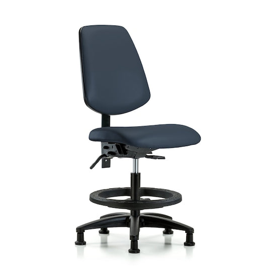 Blue Ridge Ergonomics VMBCH-MB-RG-T0-A0-BF-RG-8582 Rutledge Vinyl Chair - Medium Bench Height with Medium Back, Black Foot Ring, & Stationary Glides in Imperial Blue Trailblazer™ Vinyl