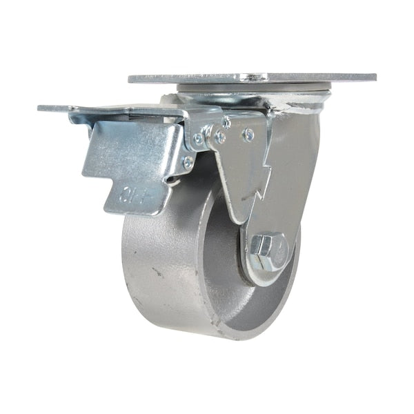 Vestil CST-VE-4X2CI-SWTB Cast Iron/Steel Swivel With Total Brake Caster 4 In. Diameter x 2 In. Width 1100 lb Silver