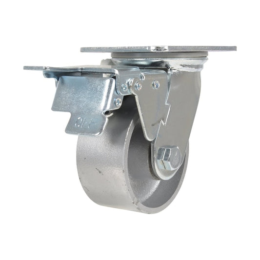 Vestil CST-VE-4X2CI-SWTB Cast Iron/Steel Swivel With Total Brake Caster 4 In. Diameter x 2 In. Width 1100 lb Silver
