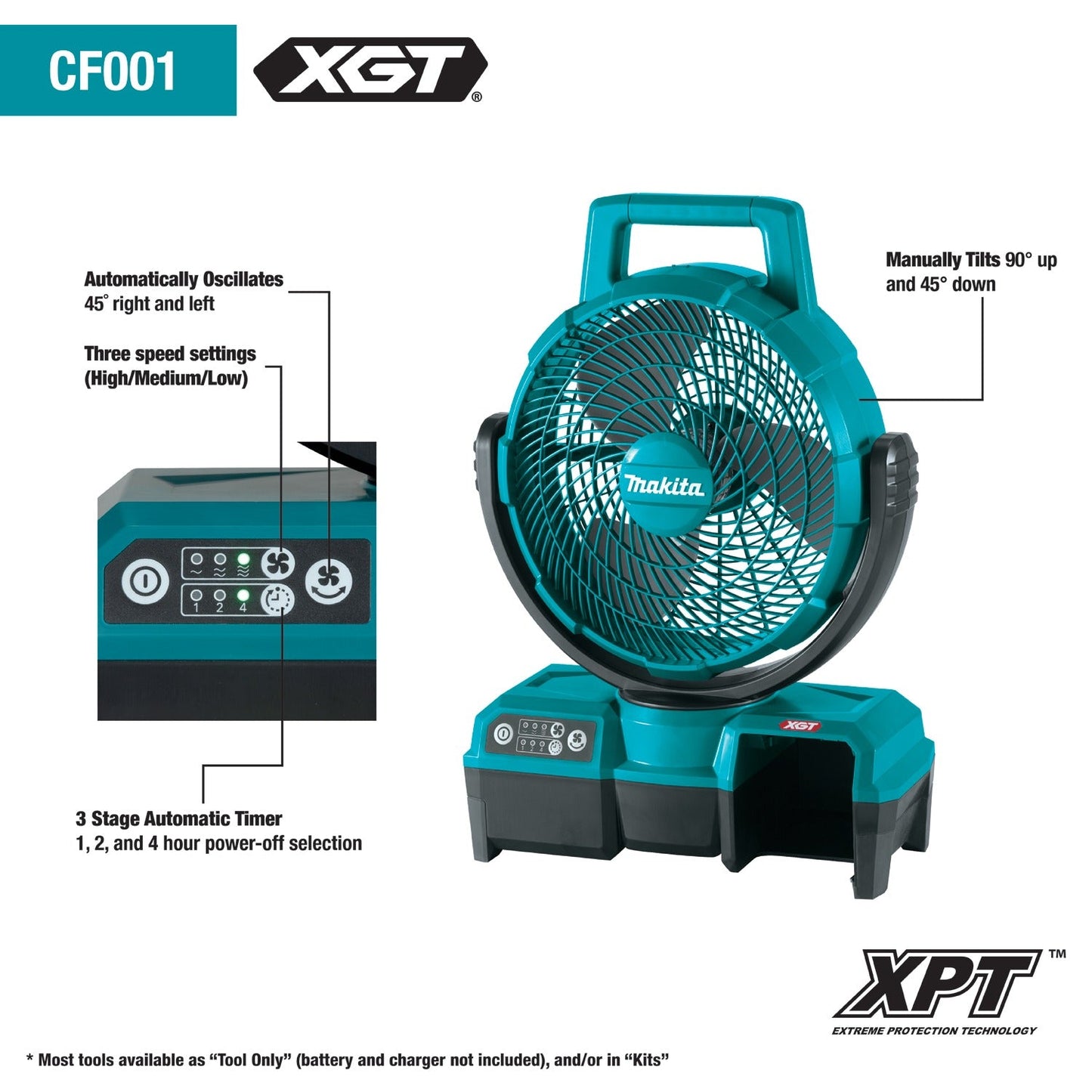 Makita CF001GZ 40V max XGT® Cordless/Corded 9‘1/4" Fan, Tool Only