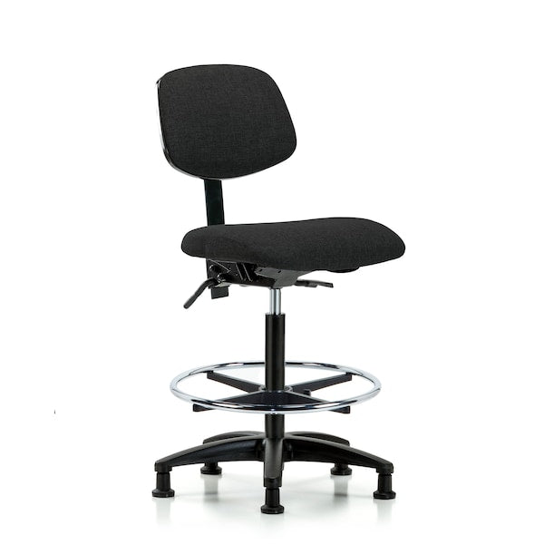 Blue Ridge Ergonomics FHBCH-RG-T0-A0-CF-RG-F42 Rutledge Fabric Chair - High Bench Height with Chrome Foot Ring & Stationary Glides in Black Fabric