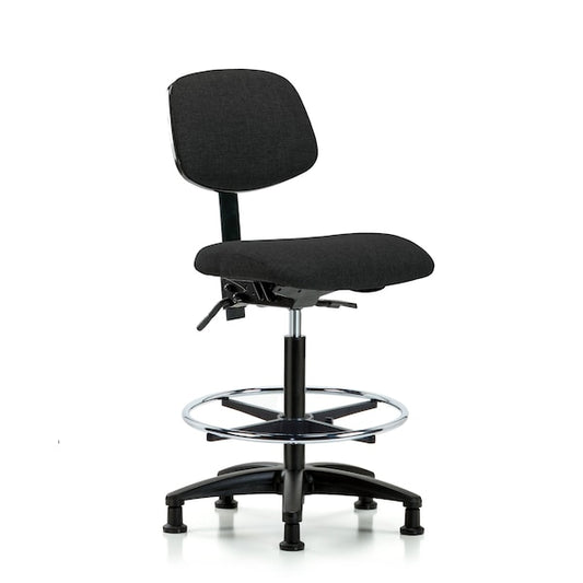 Blue Ridge Ergonomics FHBCH-RG-T0-A0-CF-RG-F42 Rutledge Fabric Chair - High Bench Height with Chrome Foot Ring & Stationary Glides in Black Fabric
