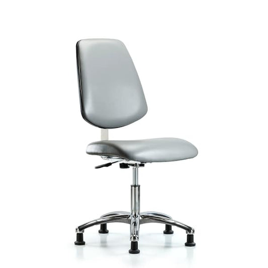 Blue Ridge Ergonomics CLR-VDHCH-MB-CR-RG-8840 Class 10 Clean Room Vinyl Chair Chrome - Desk Height with Medium Back & Stationary Glides in Sterling Supernova™ Vinyl