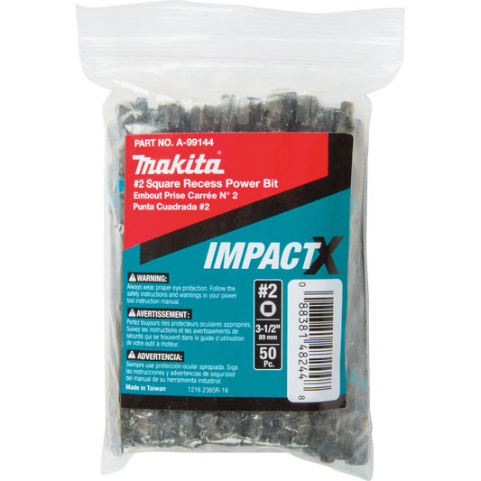 Makita A-99144 ImpactX, #2 Square Recess 3‘1/2³ Power Bit, 50/pk, Bulk