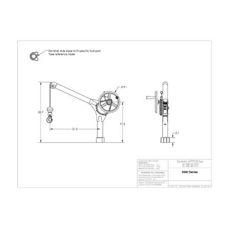 Sky Hook 9500-02A 1/4 Ton Load Capacity, 100" Maximum Lift Distance, 1.5" Per Handwheel Revolution Lift Speed Hoist