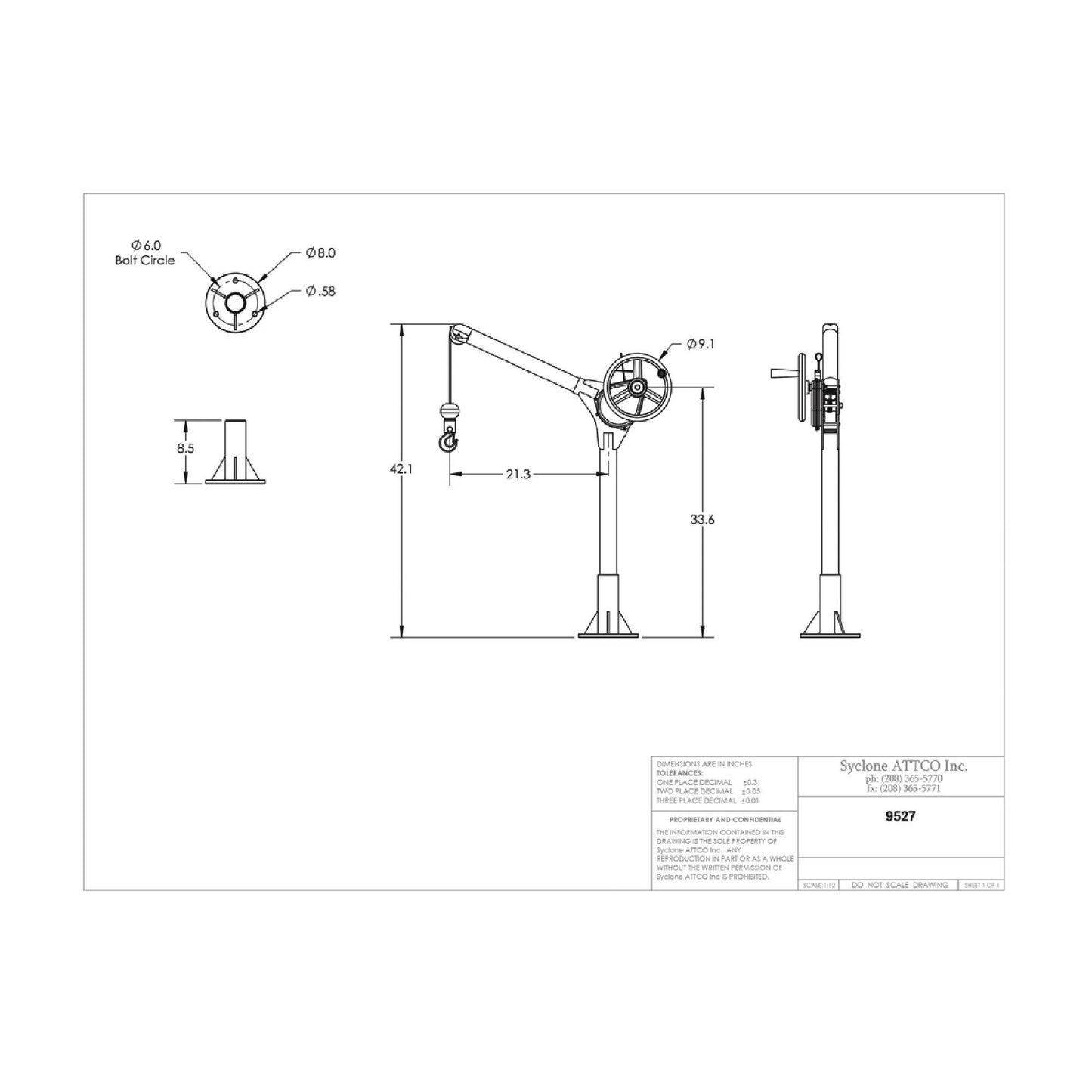 Sky Hook 9527.30 1/4 Ton Load Capacity, 100" Maximum Lift Distance, 1.5" Per Handwheel Revolution Lift Speed Hoist