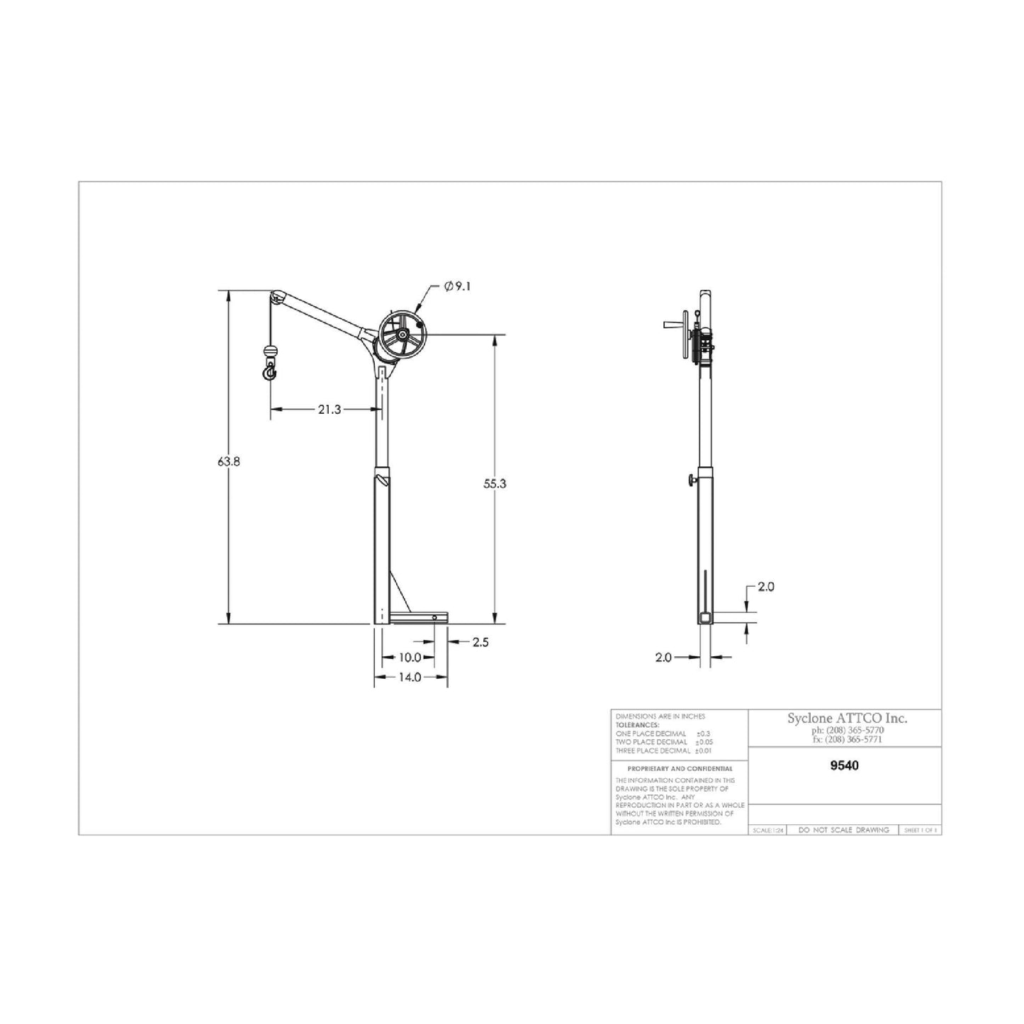 Sky Hook 9540 1/4 Ton Load Capacity, 100" Maximum Lift Distance, 1.5" Per Handwheel Revolution Lift Speed Hoist