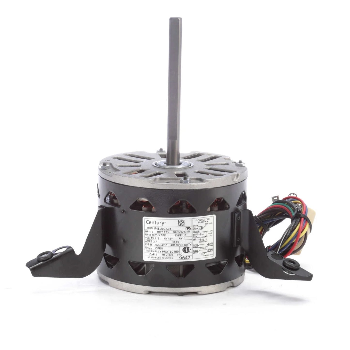 Century Fan Coil & Air Conditioner Motor, 1/6 HP, 1 Ph, 60 Hz, 115 V, 1075 RPM, 3 Speed, 48 Frame, OPEN - 9647