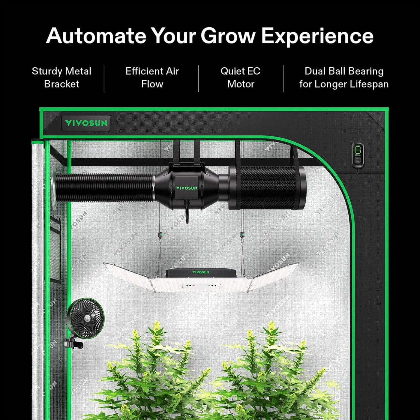 Vivosun AeroZesh G4 Inline Fan 4' with E12 Speed Controller, PWM-Controlled EC Fan for Grow Tent Ventilation