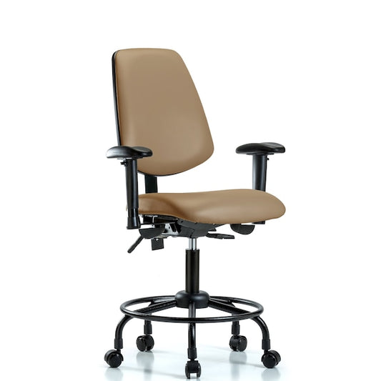 Blue Ridge Ergonomics VDHCH-CR-T0-A0-RG-8584 Rutledge Vinyl Chair Chrome - Desk Height with Stationary Glides in Taupe Trailblazer™ Vinyl
