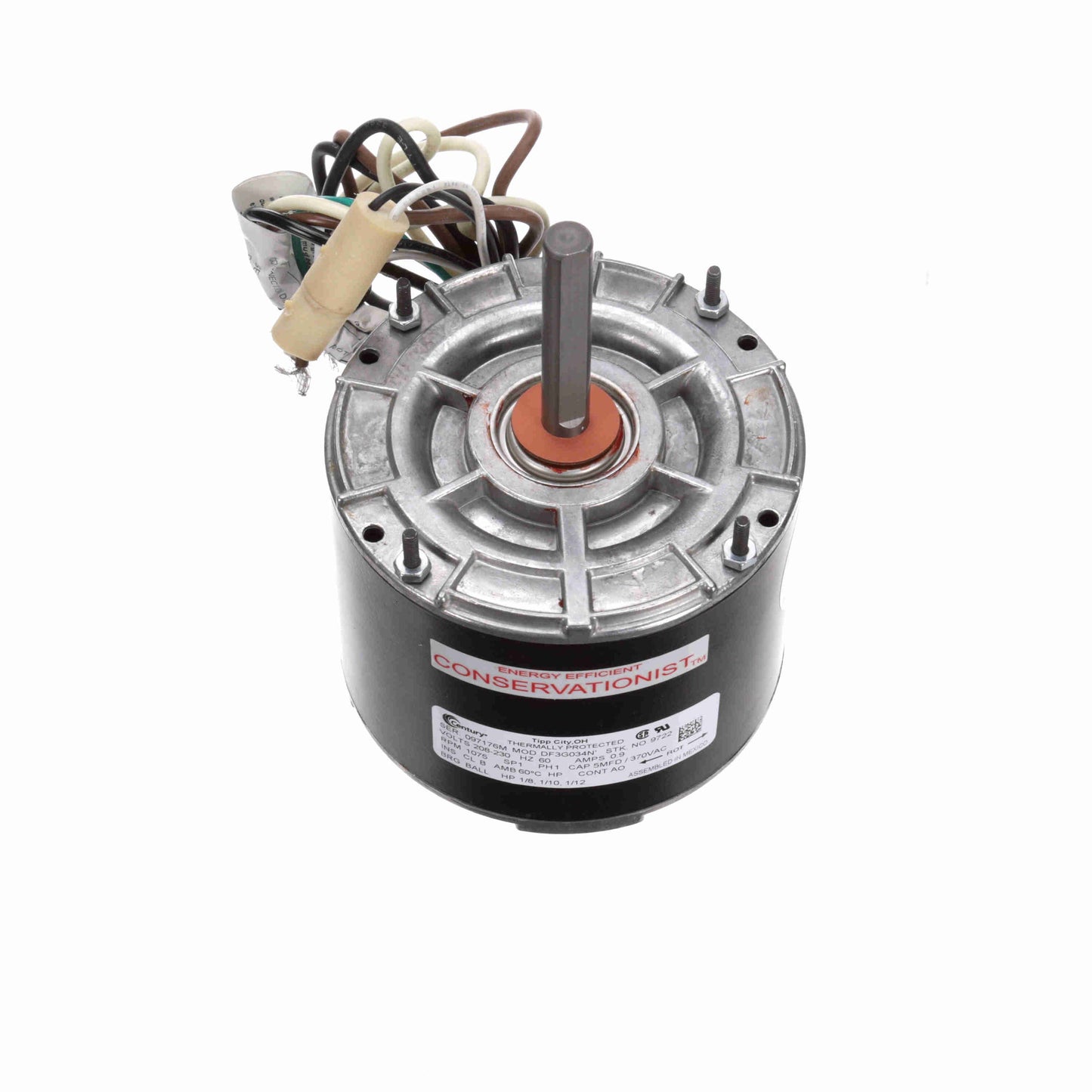 Century MULTIFIT® Condenser Fan Motor, 1/8, 1/10, 1/12 HP, 1 Ph, 60 Hz, 208-230 V, 1075 RPM, 1 Speed, 42 Frame, TEAO - 9722