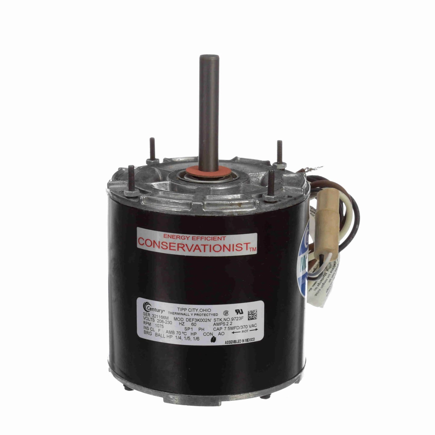 Century MULTIFIT® Condenser Fan Motor, 1/4,1/5,1/6 HP, 1 Ph, 60 Hz, 208-230 V, 1075 RPM, 1 Speed, 42 Frame, TEAO - 9723