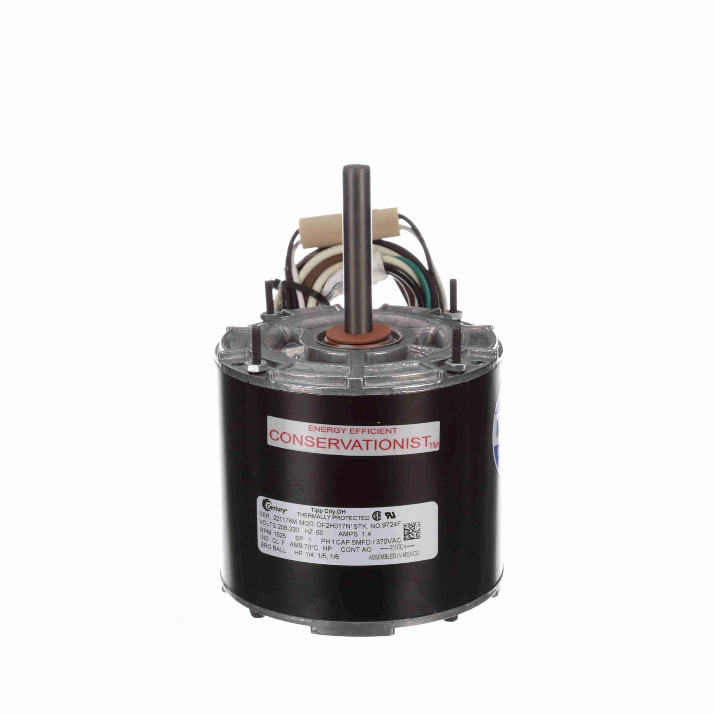 Century MULTIFIT® Condenser Fan Motor, 1/4, 1/5, 1/6 HP, 1 Ph, 60 Hz, 208-230 V, 1625 RPM, 1 Speed, 42 Frame, TEAO - 9724