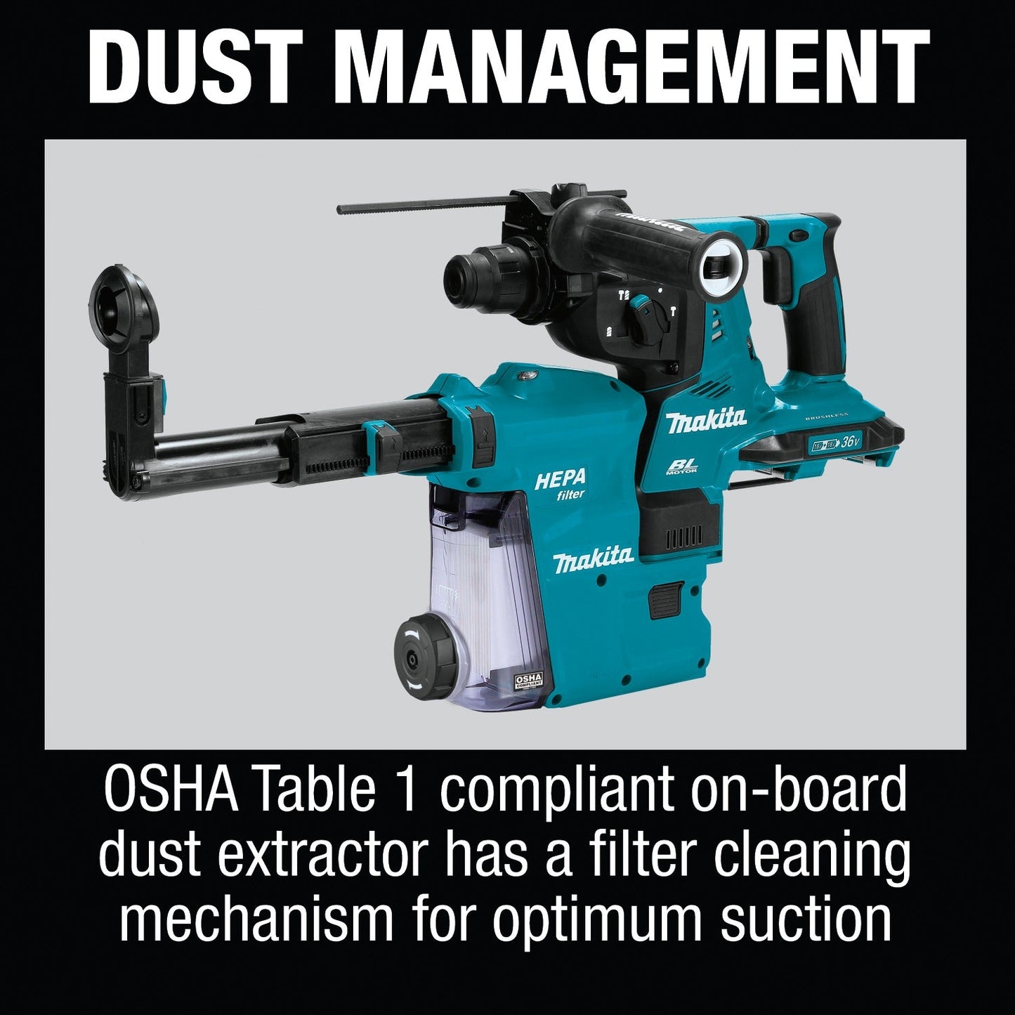 Makita XRH10ZW 36V (18V X2) LXT® Brushless 1‘1/8" SDS‘PLUS AVT® Rotary Hammer, w/ HEPA Dust Extractor, AFT®, AWS® Capable, Tool Only