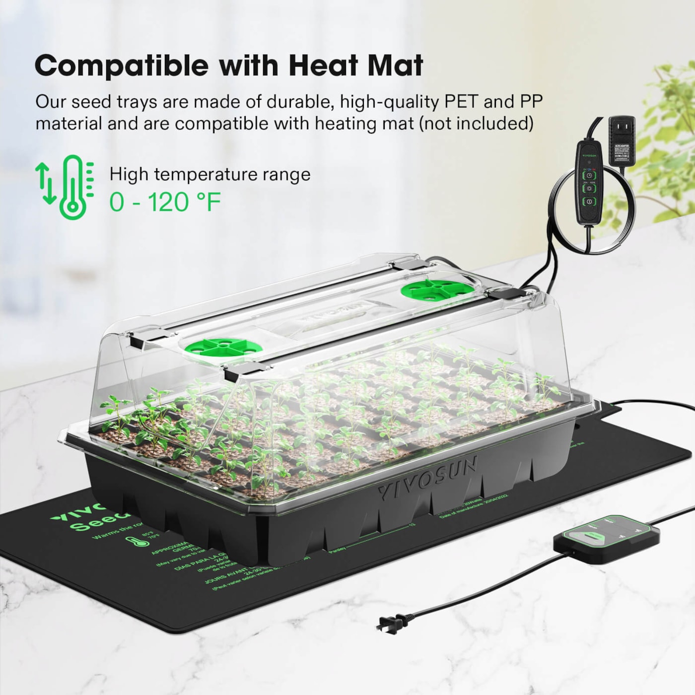 Vivosun 6-Pack Seed Starter Trays, 240-Cell Seed Starter Kit with 2 Set of LED Lights