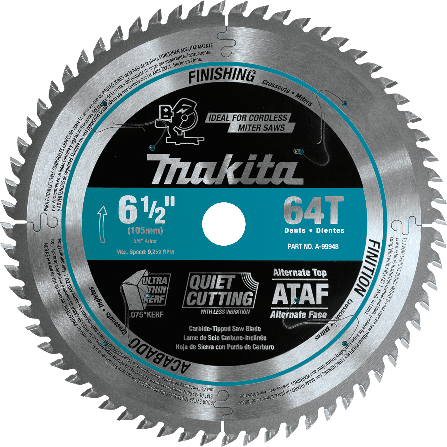 Makita A-99948 6‘1/2" 64T Carbide‘Tipped Ultra‘Thin Kerf Saw Blade