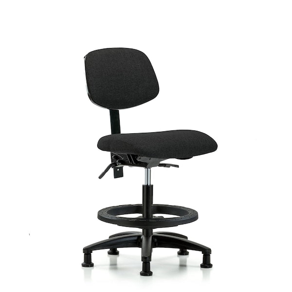 Blue Ridge Ergonomics FMBCH-RG-T0-A0-BF-RG-F42 Rutledge Fabric Chair - Medium Bench Height with Black Foot Ring & Stationary Glides in Black Fabric