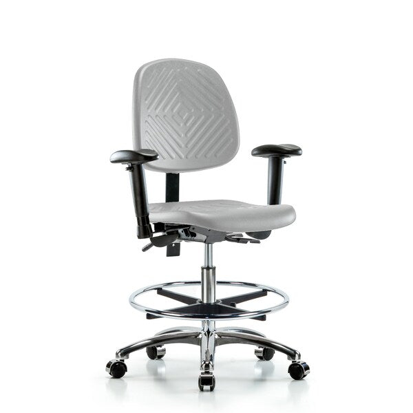 Blue Ridge Ergonomics VDHST-RG-T0-RC-8540 Rutledge Vinyl Stool with Back - Desk Height with Casters in Black Trailblazer™ Vinyl