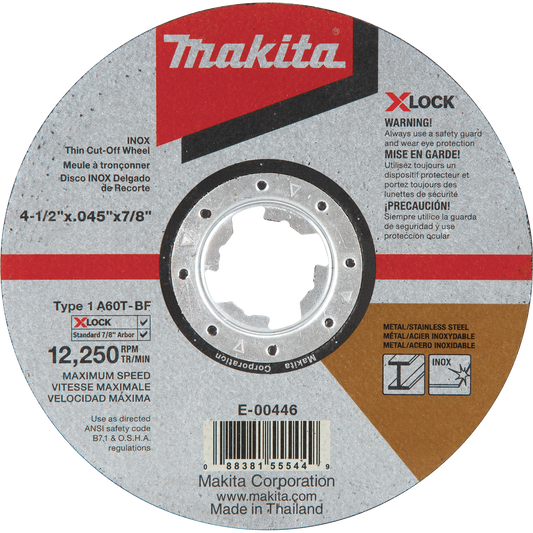 Makita E-00446 X‘LOCK 4‘1/2" x .045" x 7/8" Type 1 General Purpose 60 Grit Thin Cut‘Off Wheel for Metal and Stainless Steel Cutting