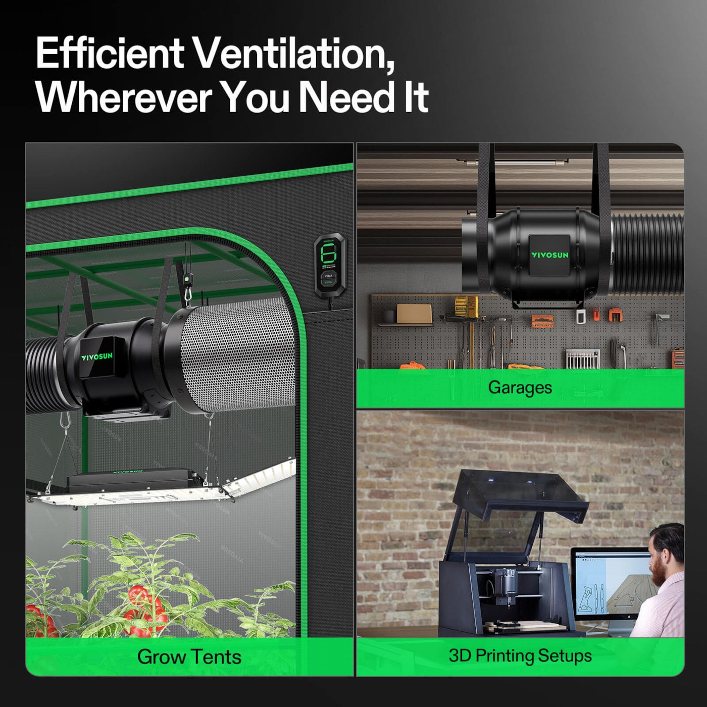 Vivosun Smart Air Filtration Kit 6', AeroZesh G6 Inline Fan with E12 Speed Controller, Carbon Filter & Ducting Combo