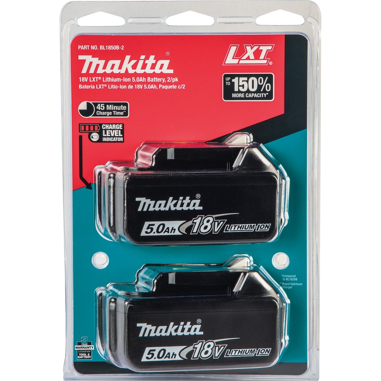 Makita BL1850B-2 18V LXT® Lithium‘Ion 5.0Ah Battery, 2/pk