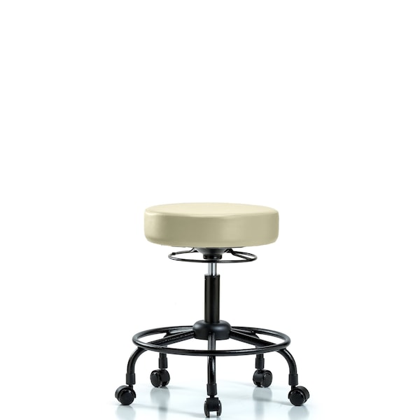 Blue Ridge Ergonomics VDHSO-RT-RC-8501 Rutledge Vinyl Stool without Back - Desk Height with Round Tube Base & Casters in Adobe White Trailblazer™ Vinyl