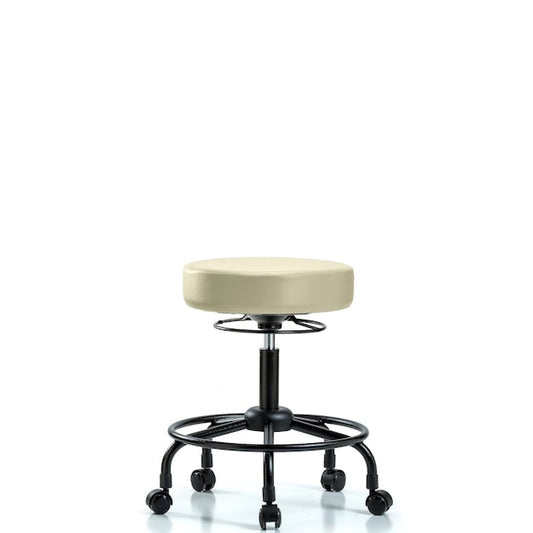 Blue Ridge Ergonomics VDHSO-RT-RC-8501 Rutledge Vinyl Stool without Back - Desk Height with Round Tube Base & Casters in Adobe White Trailblazer™ Vinyl