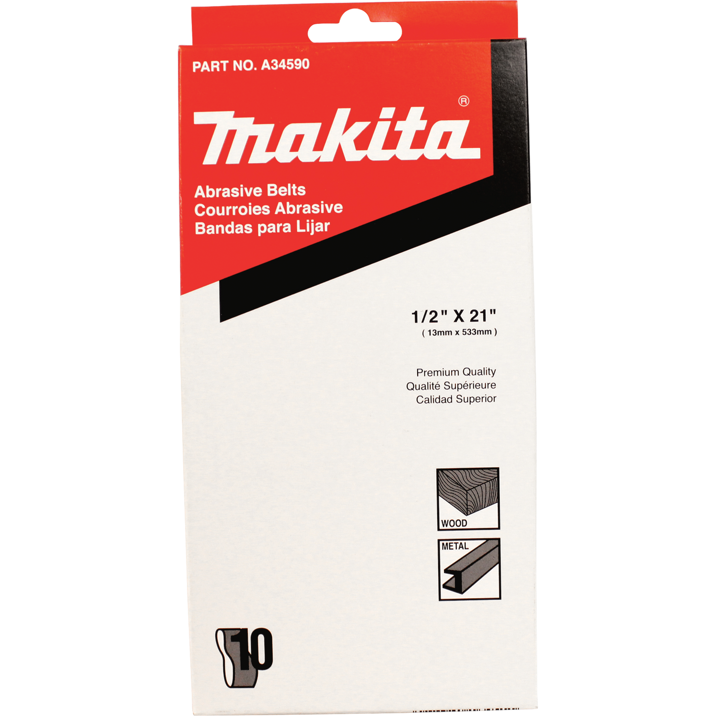 Makita A-34590 1/2" x 21" Abrasive Belt, 100 Grit, 10/pk