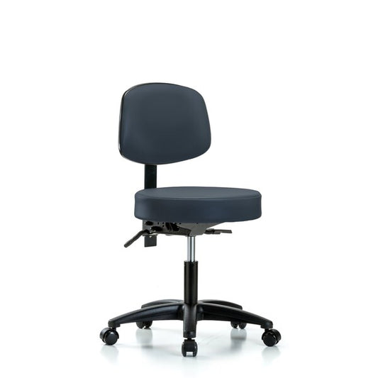 Blue Ridge Ergonomics VDHST-RG-T0-RC-8582 Rutledge Vinyl Stool with Back - Desk Height with Casters in Imperial Blue Trailblazer™ Vinyl