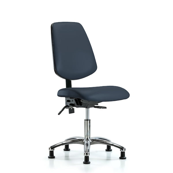 Blue Ridge Ergonomics VDHCH-MB-CR-T1-A0-RG-8582 Rutledge Vinyl Chair Chrome - Desk Height with Medium Back, Seat Tilt, & Stationary Glides in Imperial Blue Trailblazer™ Vinyl