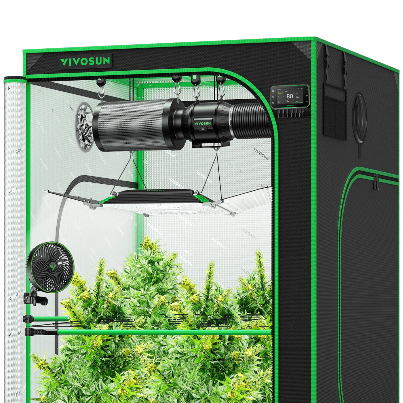 Vivosun Smart Grow Tent Kit GIY-SGS-44 Pro 4x4, 4-Plant Complete System, with WiFi E42A+ Controller, 400W AeroLight Wing LED Grow Light, 6-inch AeroZesh T6 Ventilation Combo, and AeroWave E6 Gen2 Clip-on Fan