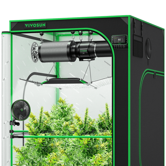 Vivosun Smart Grow Tent Kit GIY-SGS-44 Pro 4x4, 4-Plant Complete System, with WiFi E42A+ Controller, 400W AeroLight Wing LED Grow Light, 6-inch AeroZesh T6 Ventilation Combo, and AeroWave E6 Gen2 Clip-on Fan