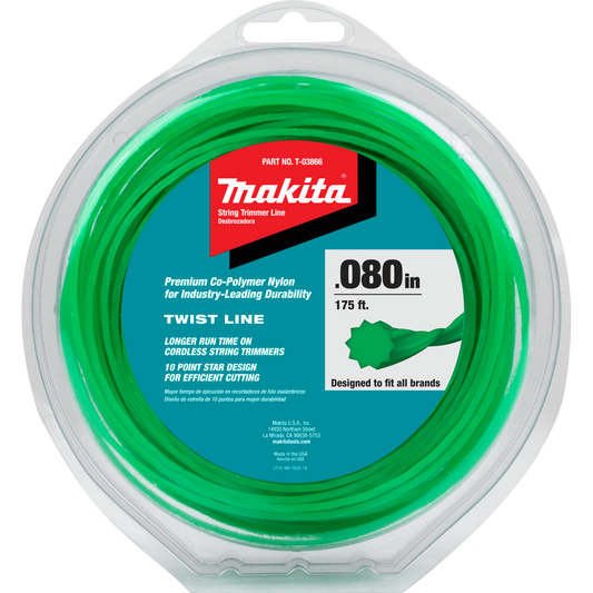 Makita T-03866 Twisted Trimmer Line, 0.080, Green, 175™, 1/2 lbs.