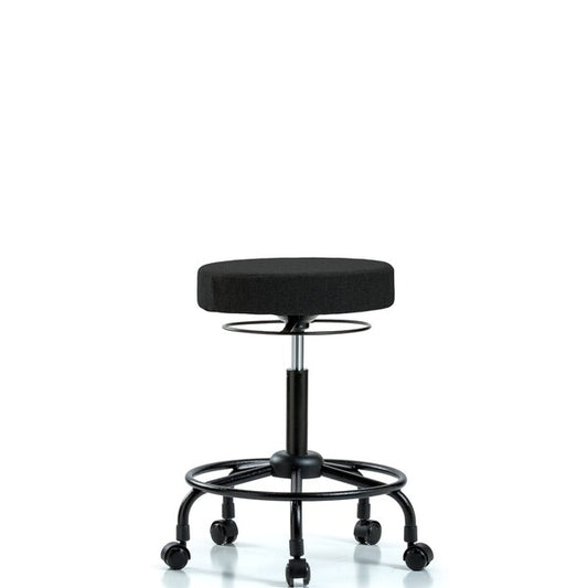 Blue Ridge Ergonomics FMBSO-RT-RC-F42 Rutledge Fabric Stool without Back - Medium Bench Height with Round Tube Base & Casters in Black Fabric