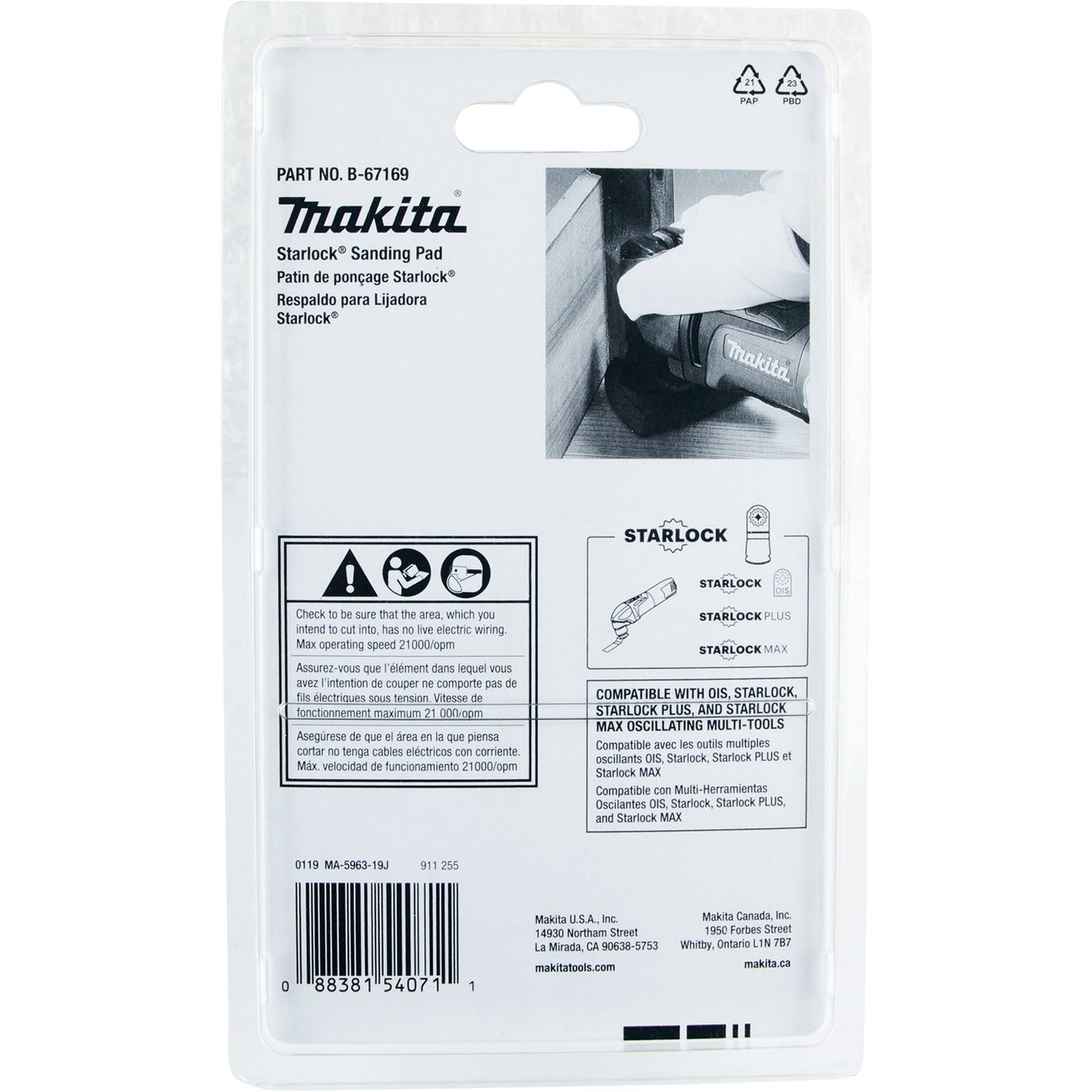 Makita B-67169 Starlock® Oscillating Multi‘Tool 3‘3/4" Hook And Loop Delta Triangle Sanding Pad