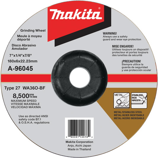 Makita A-96045 7" x 1/4" x 7/8" INOX Grinding Wheel, 36 Grit