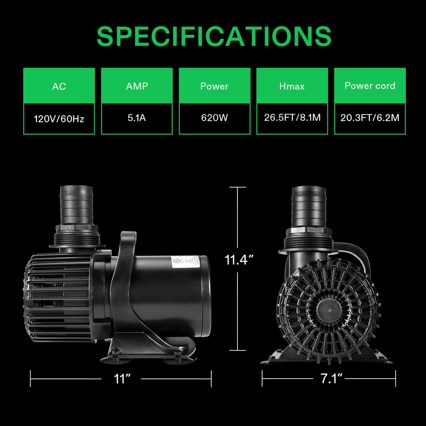 Vivosun 9000GPH Submersible Water Pump 620W High Lift for Pond Waterfall Statuary