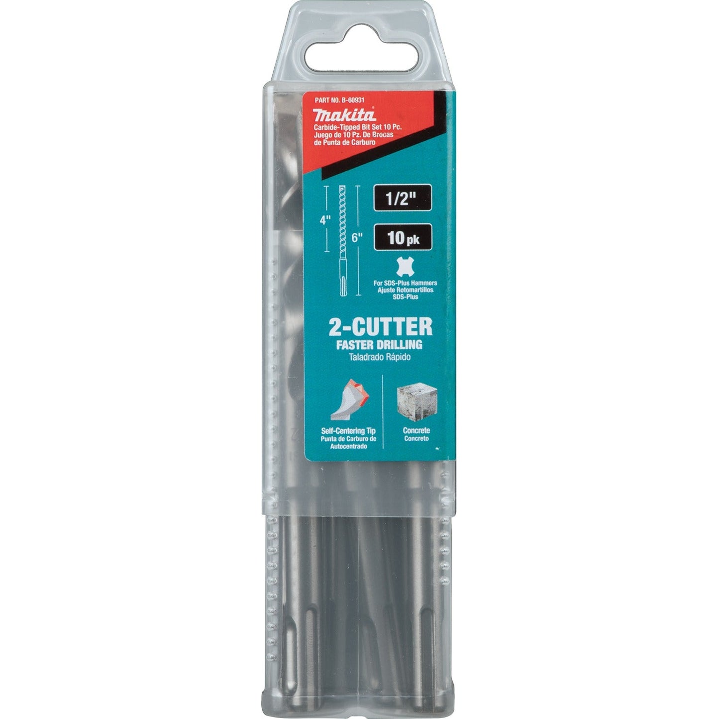 Makita B-60931 1/2" x 6" SDS‘PLUS Bit, 2‘Cutter, 10/pk