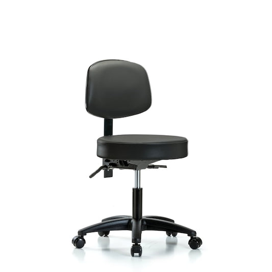 Blue Ridge Ergonomics VDHST-RG-T1-RC-8823 Rutledge Vinyl Stool with Back - Desk Height with Seat Tilt & Casters in Carbon Supernova™ Vinyl