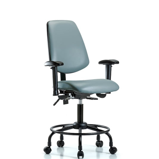 Blue Ridge Ergonomics VDHCH-MB-RT-T0-A1-RC-8822 Rutledge Vinyl Chair - Desk Height with Round Tube Base, Medium Back, Adjustable Arms, & Casters in Storm Supernova™ Vinyl