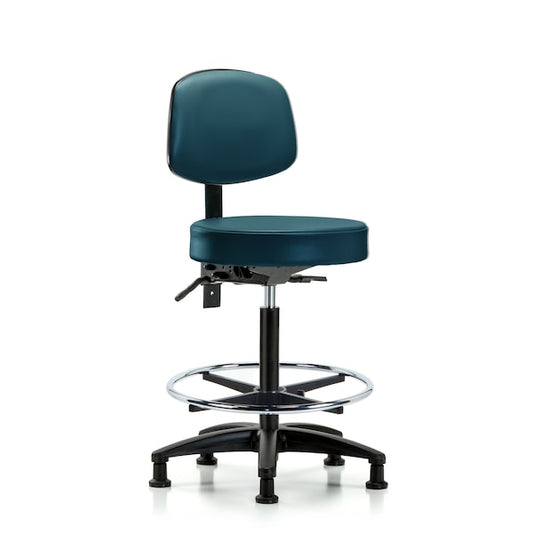 Blue Ridge Ergonomics VDHST-RG-T1-RG-8540 Rutledge Vinyl Stool with Back - Desk Height with Seat Tilt & Stationary Glides in Black Trailblazer™ Vinyl