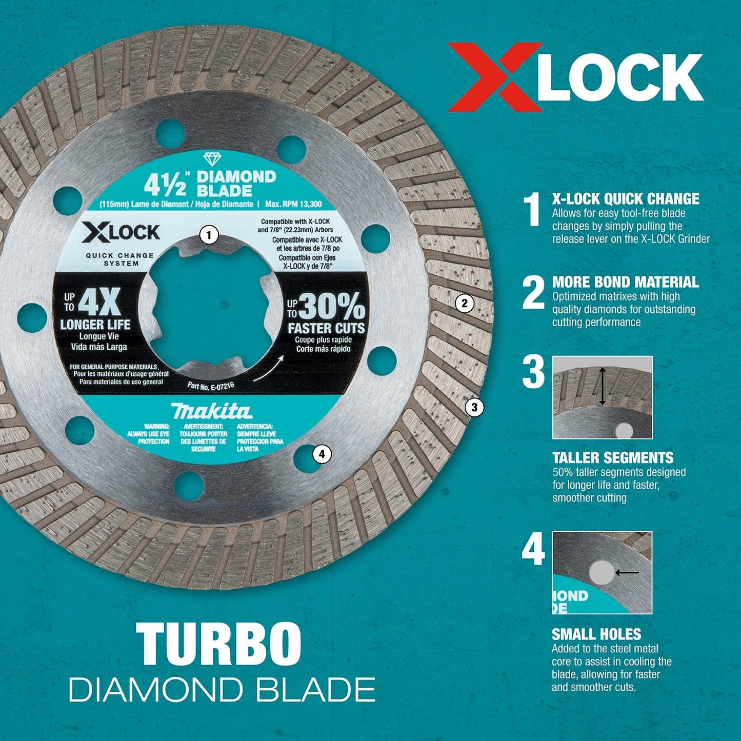 Makita E-12647 X‘LOCK 4‘1/2" Diamond Blade Variety Pack for Masonry Cutting, 3/pc