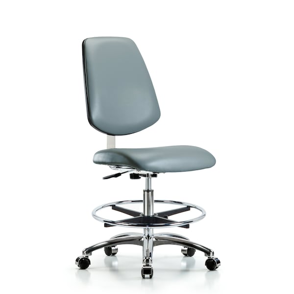 Blue Ridge Ergonomics CLR-VMBCH-MB-CR-CF-CC-8822 Class 10 Clean Room Vinyl Chair Chrome - Medium Bench Height with Medium Back, Chrome Foot Ring, & Casters in Storm Supernova™ Vinyl