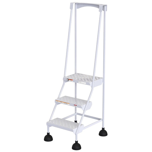 Vestil LAD-3-W-P 63.4375 H Steel Commercial Spring Loaded Rolling Ladder, 3 Steps