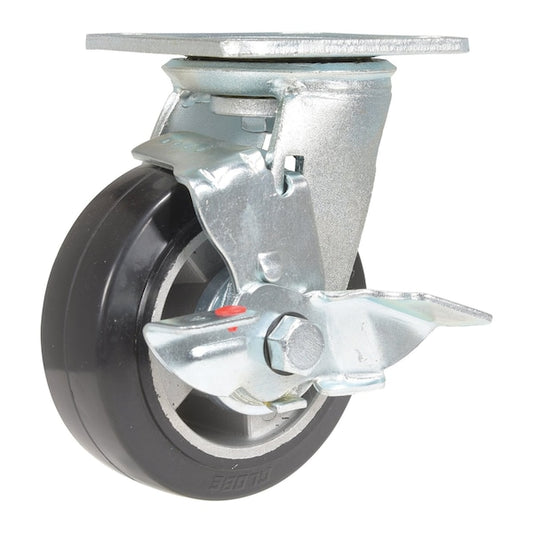 Vestil CST-VE-5X2MRA-SWB Rubber Swivel With Brake Caster 5 In. Diameter x 2 In. Width 661 Lb. Capacity Dark Black/Gold