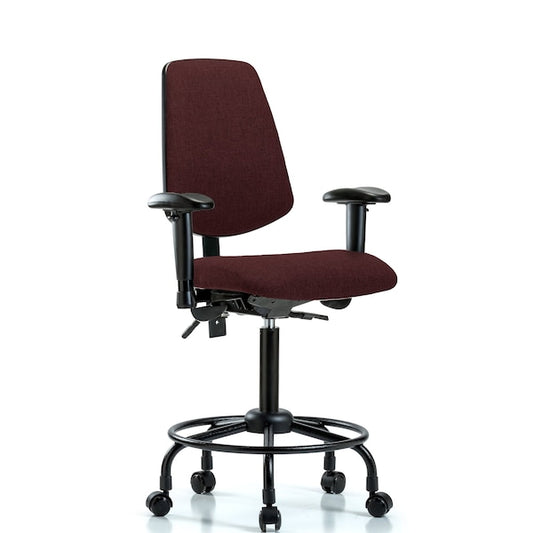 Blue Ridge Ergonomics FMBCH-MB-RT-T1-A1-RC-F44 Rutledge Fabric Chair - Medium Bench Height with Round Tube Base, Medium Back, Seat Tilt, Adjustable Arms, & Casters in Gray Fabric