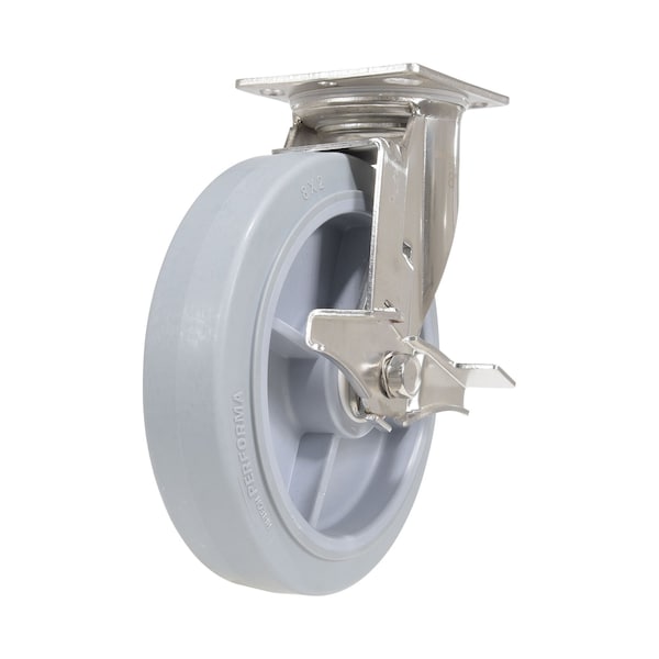 Vestil CST-E-SS-8X2TPR-SWB Thermoplastic Rubber Swivel With Brake Caster 8 In. Diameter x 2 In. Width 675 lb Gray