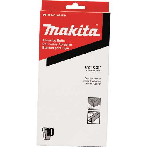 Makita A-34584 1/2" x 21" Abrasive Belt, 80 Grit, 10/pk