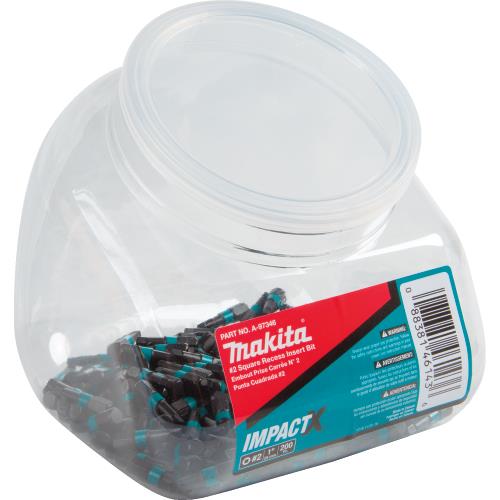 Makita A-97346 ImpactX, #2 Square Recess 1³ Insert Bit, 200/pk, Jar